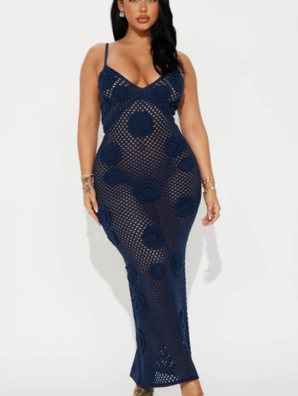 Fashion Nova Navy Crochet Spiral Maxi Dress